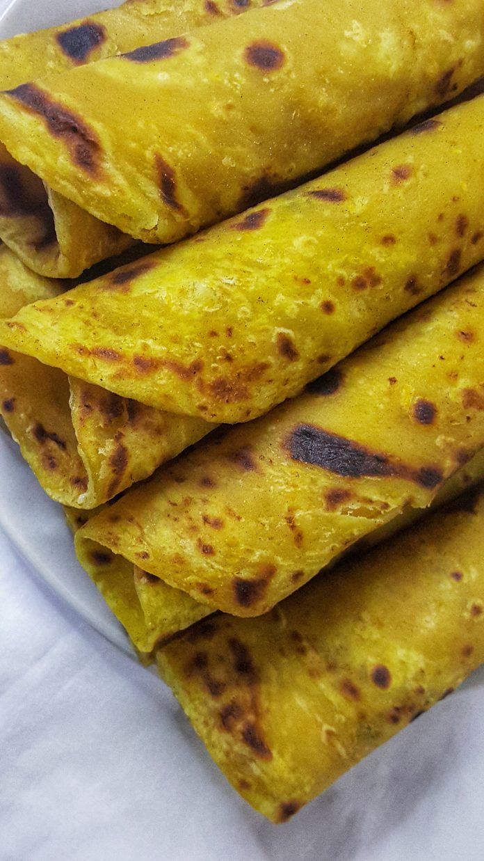 Chapatis are made of whole-wheat flour known as atta, mixed into dough with water, oil (optional), salt (optional) in a mixing utensil called a parat, and are cooked on a tava (flat skillet). Chapati (alternatively spelled chapatti, chappati, chapathi, or chappathi, also known as roti, rotli, safati, shabaati, phulka, (in East Africa) chapo, and (in the Maldives) roshi,